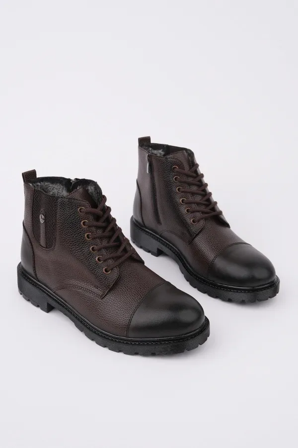 Bottes Muggo RAFA pour hommes, doublées de fourrure, à fermeture éclair et à lacets 