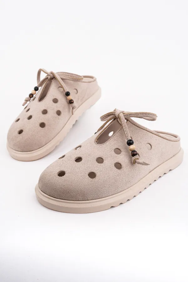 Muggo SHAMMY Suede Leather Perforated Lace-up Casual Closed Toe Women's Slippers Muggo SHAMMY Suede Leather Perforated Lace-up Casual Closed Toe Women's Slippers
