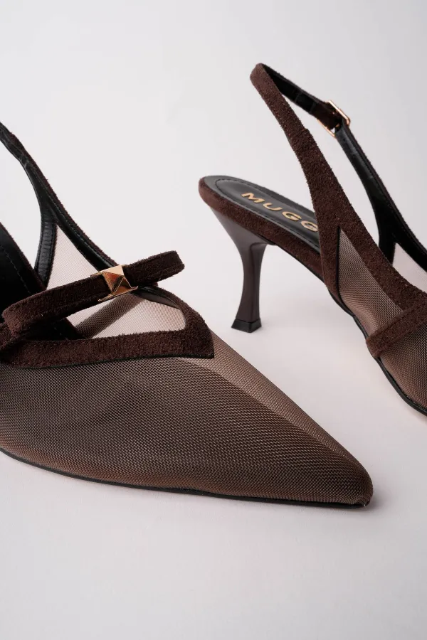 Muggo LOVER Women's Pointed Toe Open Back High Heel Shoes with Mesh Bow Detail