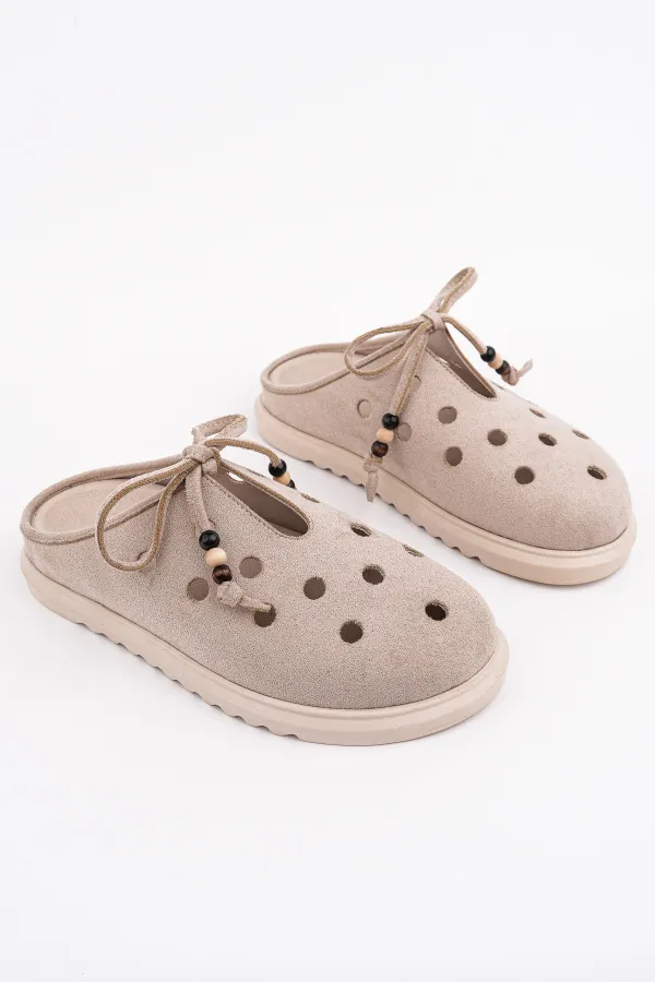 Muggo SHAMMY Suede Leather Perforated Lace-up Casual Closed Toe Women's Slippers Muggo SHAMMY Suede Leather Perforated Lace-up Casual Closed Toe Women's Slippers