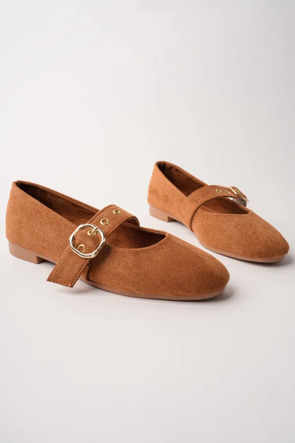 Muggo HALSEY Gold Tokalı Deri Kadın Babet Ayakkabı