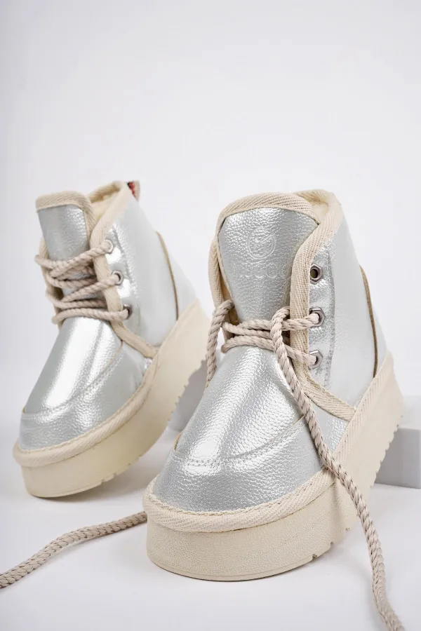 Bottines Muggo PUFFY à semelle épaisse garantie, doublées de fourrure et à lacets, idéales au quotidien pour les enfants