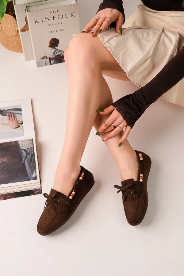 Muggo Multi-Colored Beaded Detail Women's Casual Lace-up Loafer Shoes Muggo Multi-Colored Beaded Detail Women's Casual Lace-up Loafer Shoes