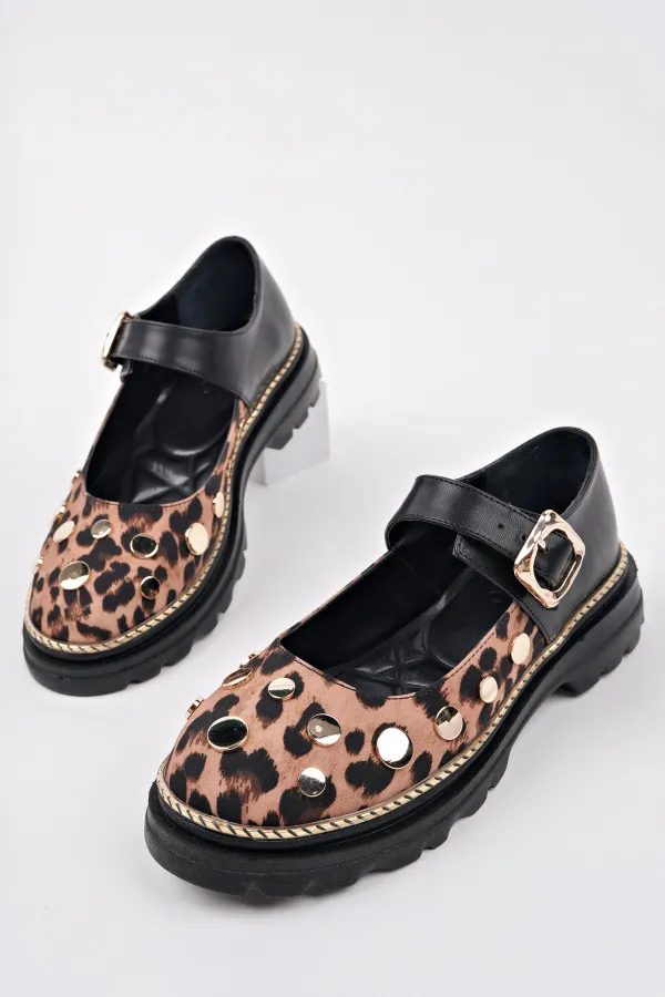 Mocassins décontractés pour femmes Muggo EGERIA à imprimé léopard, bride unique et semelle épaisse