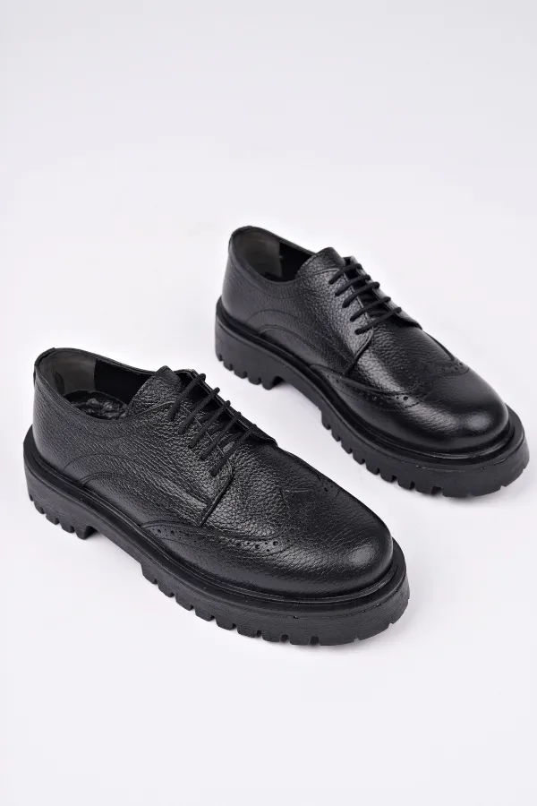 Muggo AMOUR  Bağcıklı Hakiki Deri Kalın Taban Günlük Casual Makosen Kadın Loafer Ayakkabı