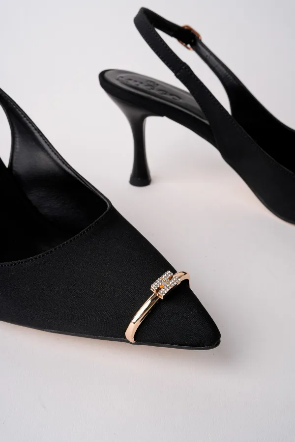 Muggo OURELİA Gold Yüzük Detaylı Sivri Burun Arkası Açık Kadın Topuklu Ayakkabı