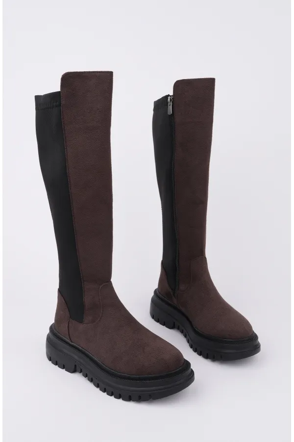 Bottes Muggo DIASA en daim à semelle épaisse et détails extensibles, fermeture éclair pour femmes