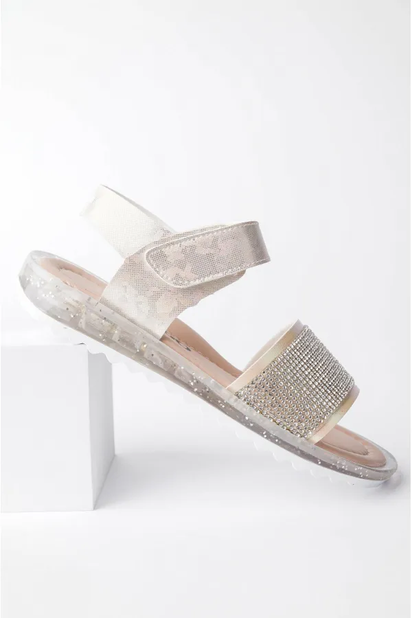 Muggo WİNNİE Garantili Günlük Ortopedik Hafif Taban Taşlı  ve Cırtlı Kız Çocuk Sandalet