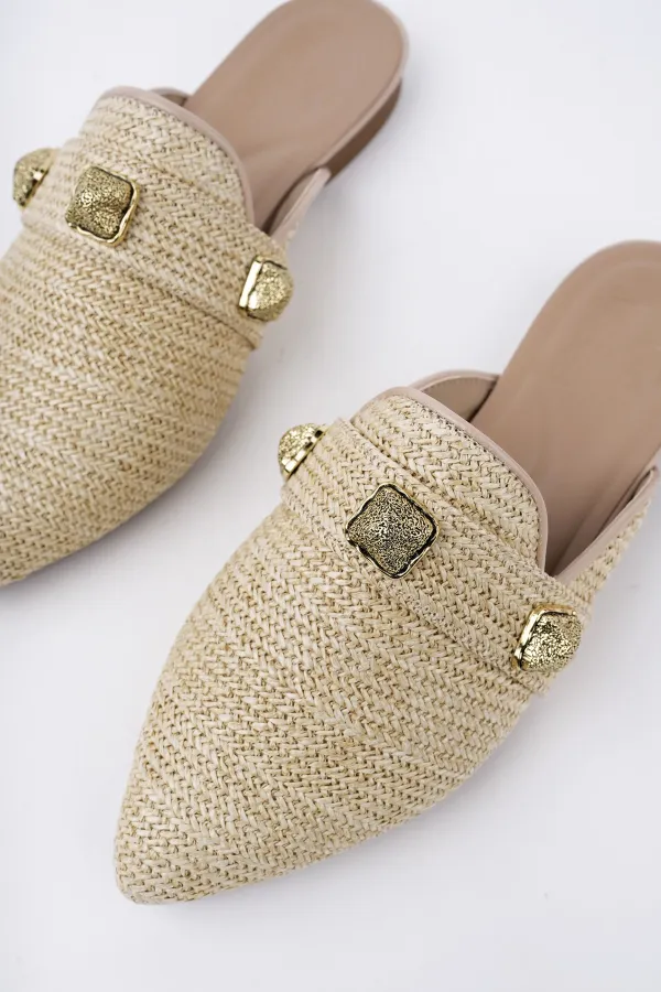 Pantoufles décontractées en paille à bout fermé pour femmes Muggo KENDAL