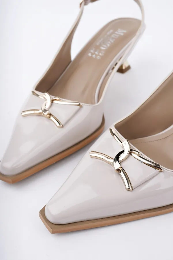 Muggo FOREST Arkası Açık Toka Detaylı Günlük Klasik Topuklu Kadın Stiletto Ayakkabı