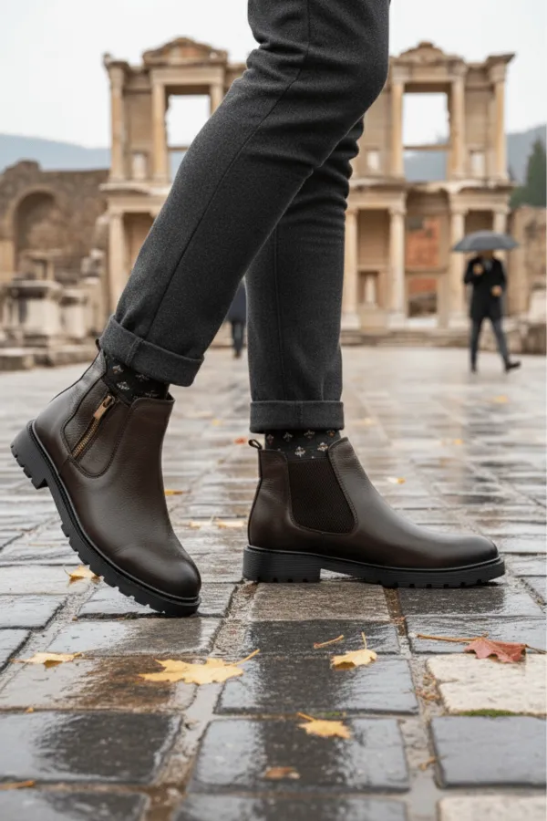 Bottes d'hiver pour hommes Muggo LUXOR en cuir véritable avec fermeture éclair