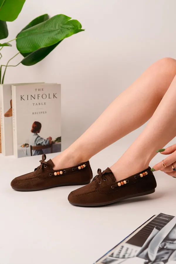 Muggo Multi-Colored Beaded Detail Women's Casual Lace-up Loafer Shoes Muggo Multi-Colored Beaded Detail Women's Casual Lace-up Loafer Shoes