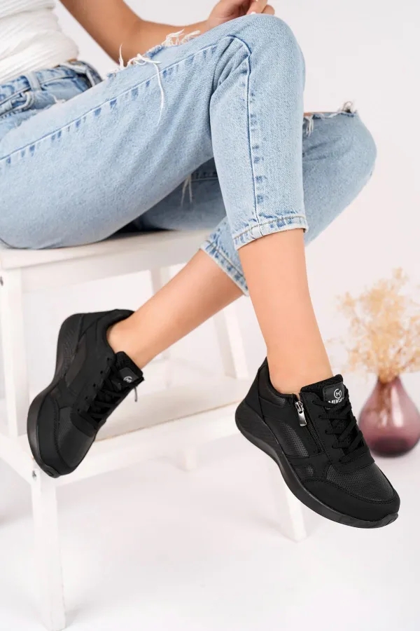 Chaussures de sport confortables et orthopédiques Muggo Asel pour femmes, à lacets et fermeture éclair latérale.