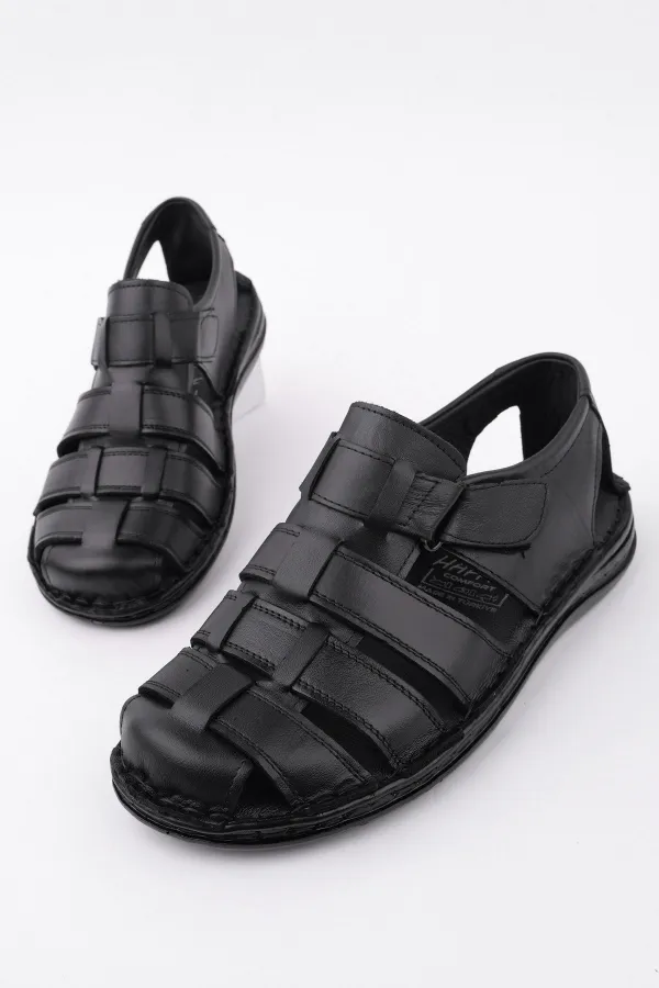 Sandales orthopédiques décontractées pour hommes Muggo Edinburgh, en cuir véritable, confortables et à semelle souple, garanties par la marque Edinburgh.