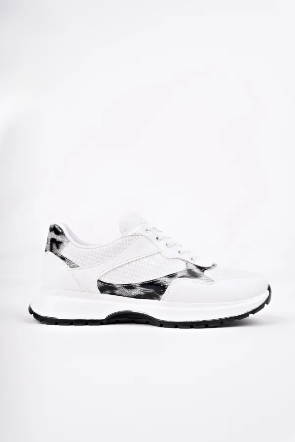 Muggo MELODY Kadın Kalın Taban Günlük Leopar Desenli Bağcıklı Sneaker Spor Ayakkabı