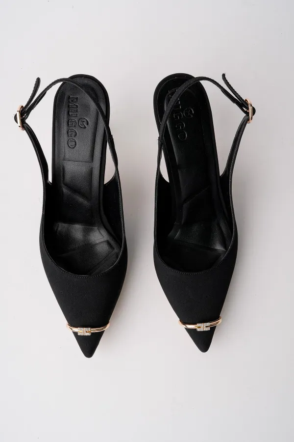 Muggo OURELİA Gold Yüzük Detaylı Sivri Burun Arkası Açık Kadın Topuklu Ayakkabı