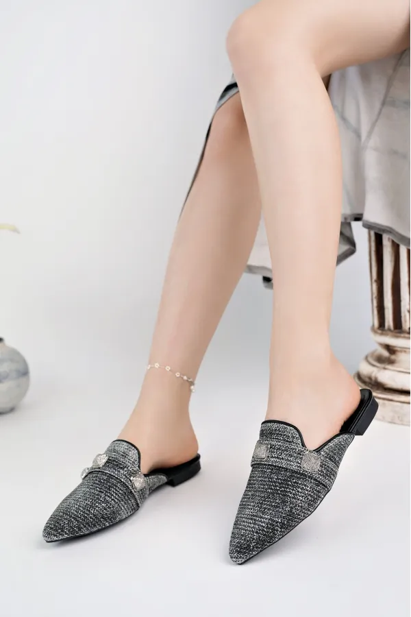 Pantoufles décontractées en paille à bout fermé pour femmes Muggo KENDAL