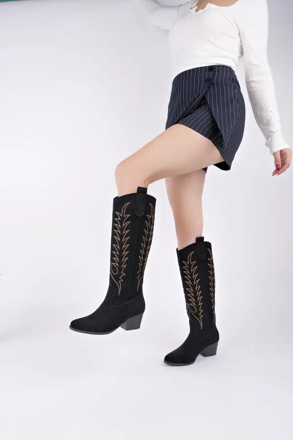 Bottes de cowboy western Muggo TEXAS pour femmes, bout pointu, talon épais brodé 