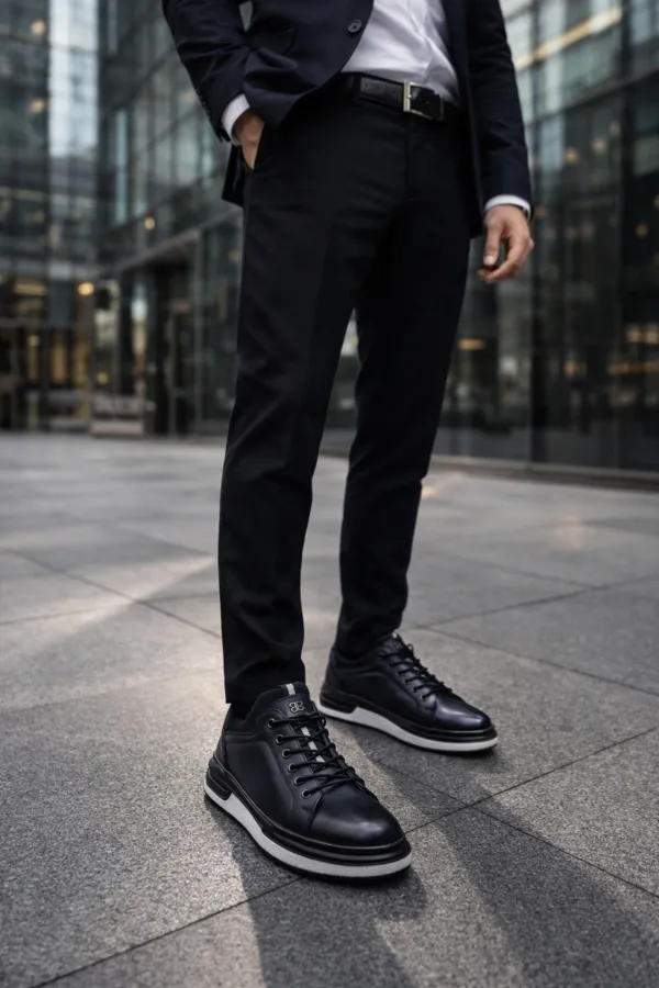 Baskets décontractées à lacets et semelle épaisse en cuir véritable pour homme Muggo REID