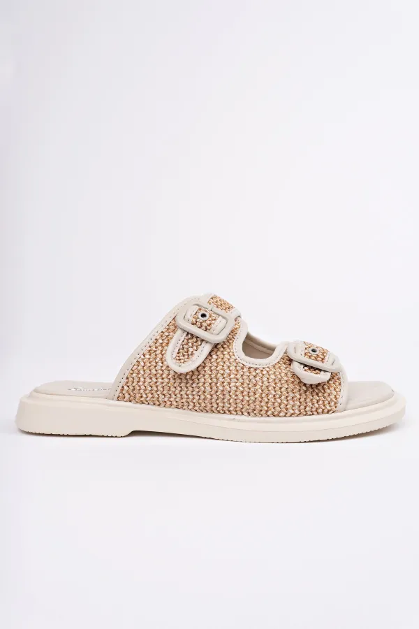 Muggo SARLE Çift Bantlı Ayarlanabilir Kemerli Kadın Günlük Hasır Terlik