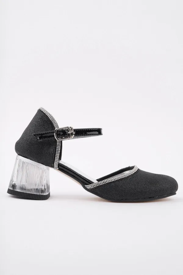 Muggo ELSE Bilekten Bağlamalı Simli Kız Çocuk Kısa Topuklu Ayakkabı