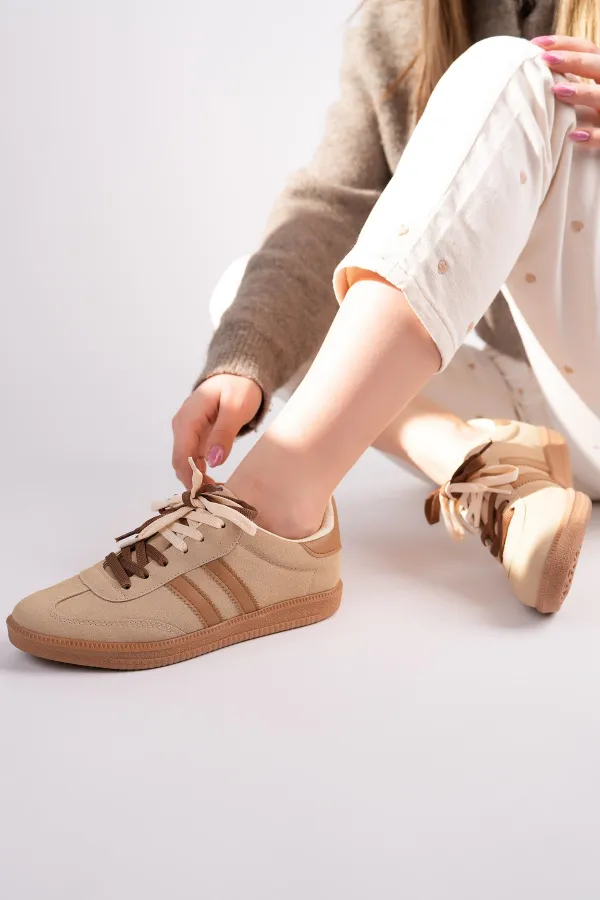 Muggo TAUPE Double Lace-Up Women's Casual Sneaker Sports Shoes