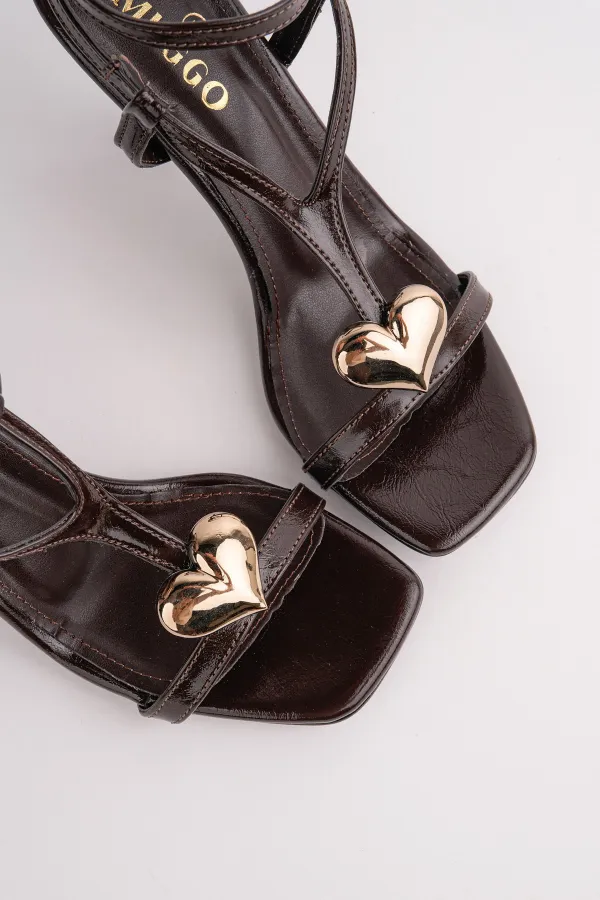 Muggo HEART Women's Sandals with Heart Accessory and Thin Heel