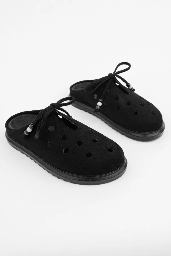 Muggo SHAMMY Suede Leather Perforated Lace-up Casual Closed Toe Women's Slippers Muggo SHAMMY Suede Leather Perforated Lace-up Casual Closed Toe Women's Slippers