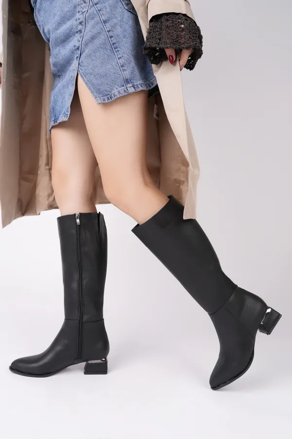 Muggo COLLİE Sivri Burun Yandan Fermuarlı Topuklu Kadın Çizme