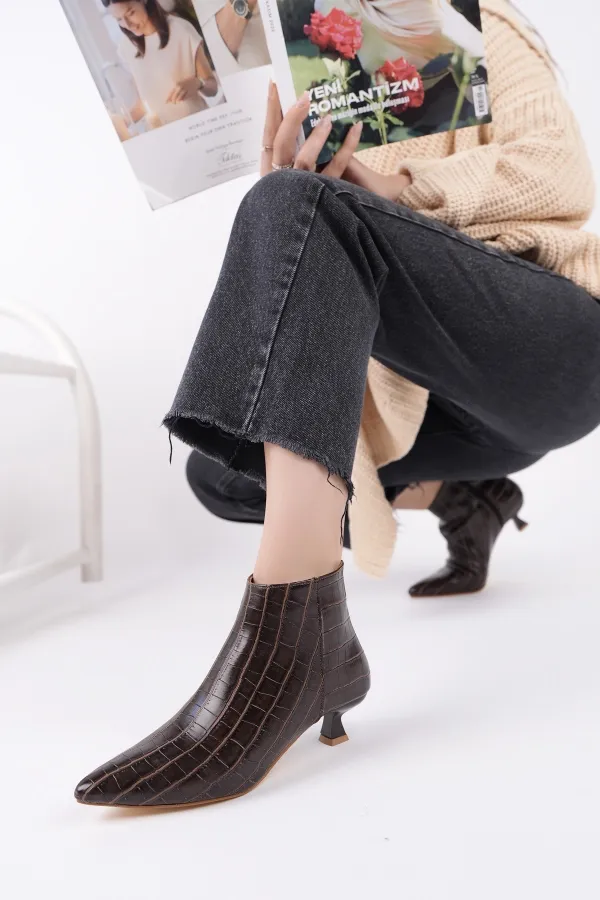 Bottes Muggo ÇAÇA pour femmes, bout pointu, talon fin et fermeture éclair, motif crocodile