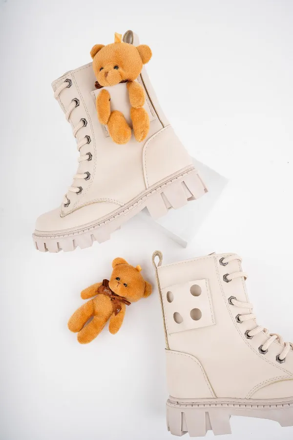 Bottes pour enfants Muggo PINKY à lacets et fermeture éclair, motif ours en peluche garanti