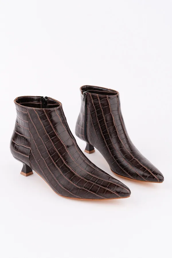Bottes Muggo ÇAÇA pour femmes, bout pointu, talon fin et fermeture éclair, motif crocodile