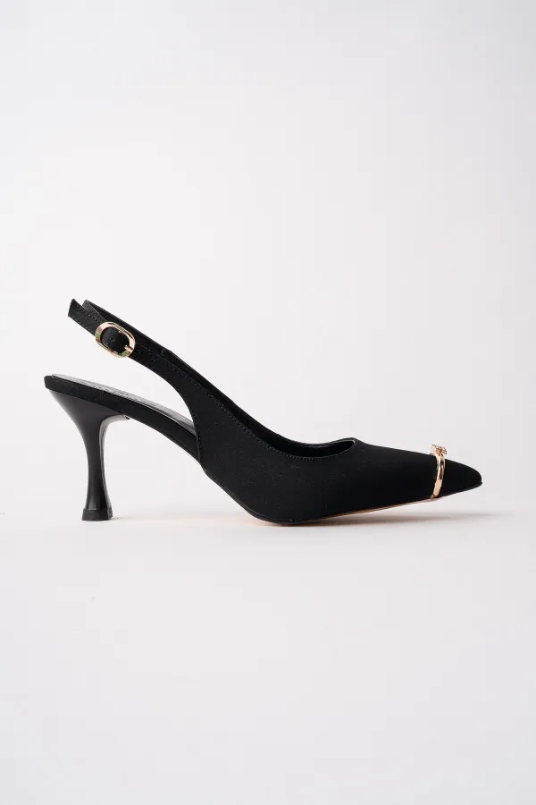 Muggo OURELİA Gold Yüzük Detaylı Sivri Burun Arkası Açık Kadın Topuklu Ayakkabı