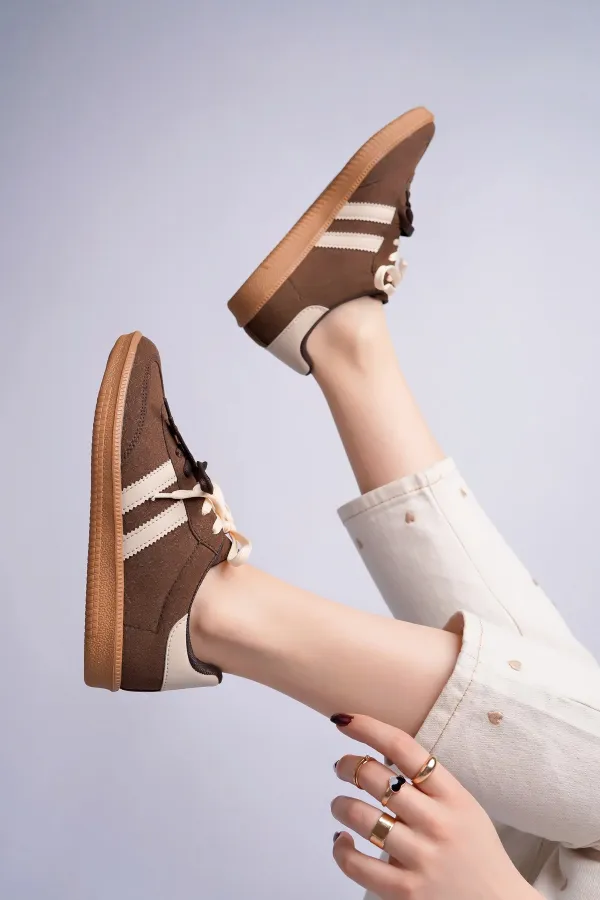 Muggo TAUPE Çift Bağcıklı Günlük Kadın Sneaker Spor Ayakkabı