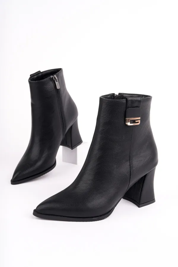Bottes Muggo LUXERA pour femmes, bout pointu, avec boucle, fermeture éclair et talon épais.