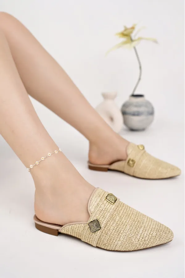 Pantoufles décontractées en paille à bout fermé pour femmes Muggo KENDAL