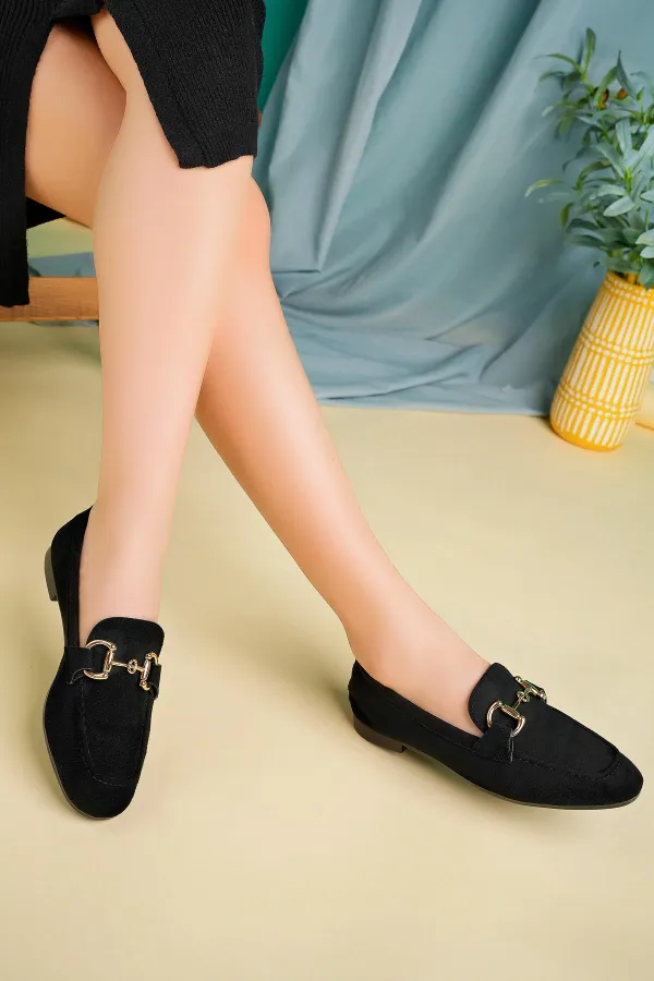 Mocassins décontractés en cuir pour femmes Muggo MONA avec boucle métallique garantie