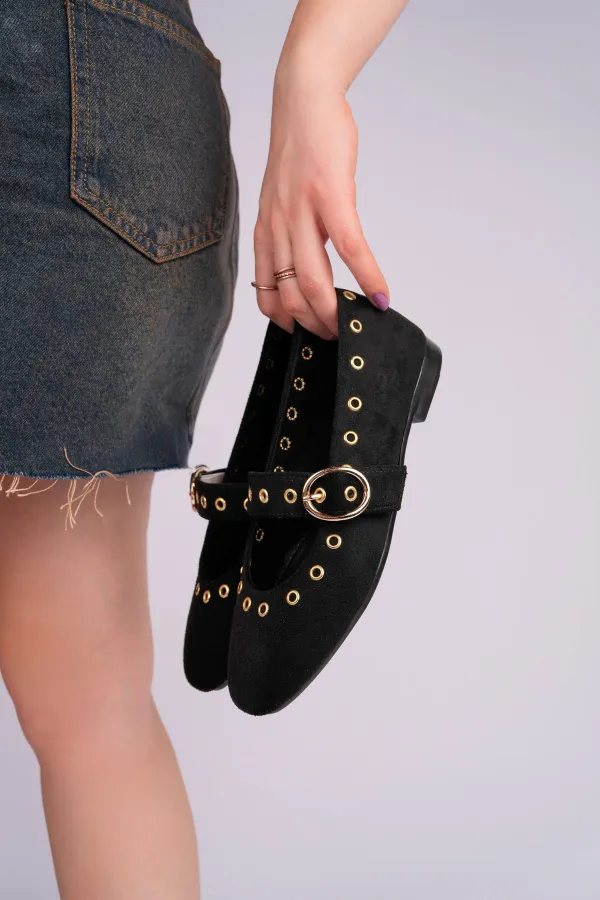 Ballerines en cuir cloutées à boucle dorée Muggo ZENA pour femmes