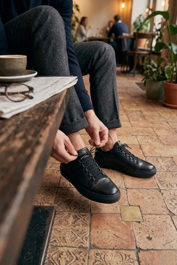 Baskets décontractées à lacets Muggo DUSK en cuir véritable pour homme, semelle épaisse.