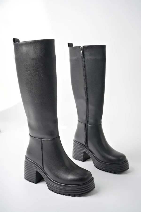 Bottes pour femmes Muggo BONITA à semelle épaisse dentelée et plateforme, fermeture éclair.