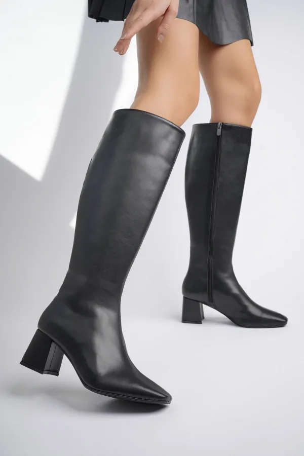 Bottes à talons pour femmes Muggo KAROLINE, bout carré garanti, fermeture éclair latérale