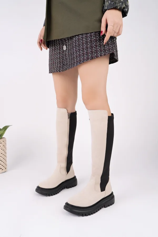 Bottes Muggo DIASA en daim à semelle épaisse et détails extensibles, fermeture éclair pour femmes