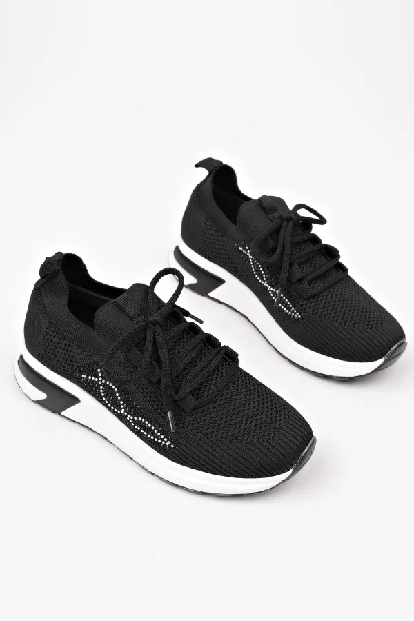 Chaussures de sport Muggo MARTHA pour femmes, à semelle épaisse, en maille décontractée et à lacets ornées de strass.