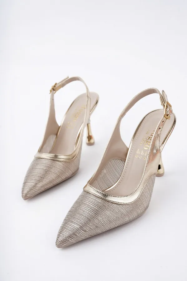 Muggo ARYNA Sivri Burun Arkası Açık Günlük Klasik Kadın Topuklu Ayakkabı