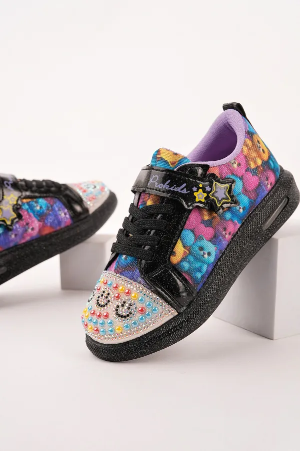 Muggo SMILE Girls' Light-Up Casual Sneaker with Stone Detail and Velcro Closure Muggo SMILE Girls' Light-Up Casual Sneaker with Stone Detail and Velcro Closure