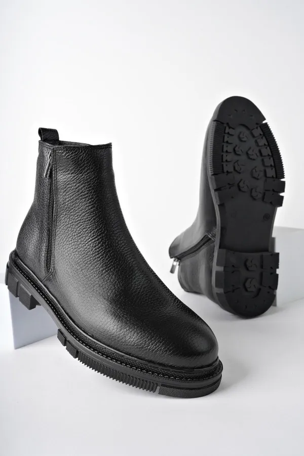 Bottes d'hiver pour hommes Muggo Chelsea en cuir véritable avec double fermeture éclair garantie