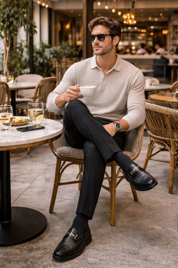 Chaussures décontractées pour hommes Muggo ALFRED en cuir véritable avec boucle en métal et semelle confortable