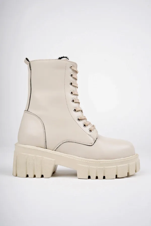 Muggo JUST Guaranteed Thick Sole Zippered Lace-up Women's Combat Boots 