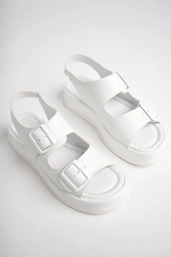 Muggo JASMINE Guaranteed Platform Heel Double Strap Buckle Detail Elastic Women's Sandals