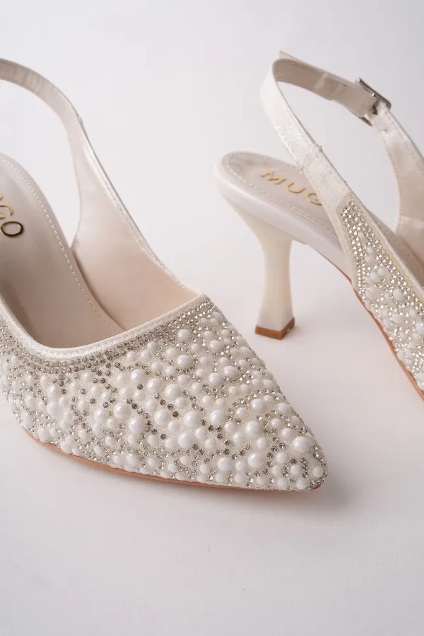 Chaussures habillées Muggo ELEGANT à talons hauts et talon ouvert, ornées de pierres et de perles